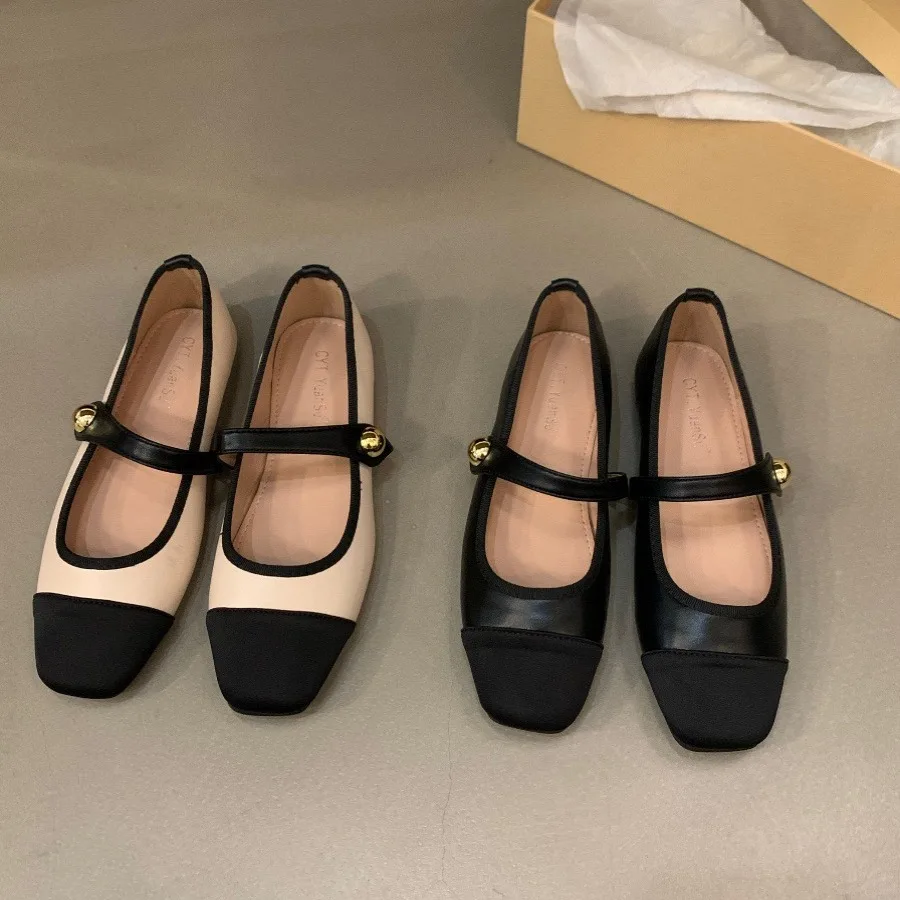 Women Square Toe Flat Shoes Versatile French Mary Shoes with Square Toes Women Summer Soft Soled Bean Shoes Fashionable New