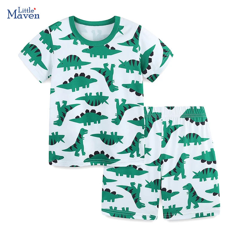 Little maven Children's Clothing 2026 Tracksuit Summer Sets Baby Boys Kids Clothes Cartoon Dinosaurs T Shirts Tops+Pants
