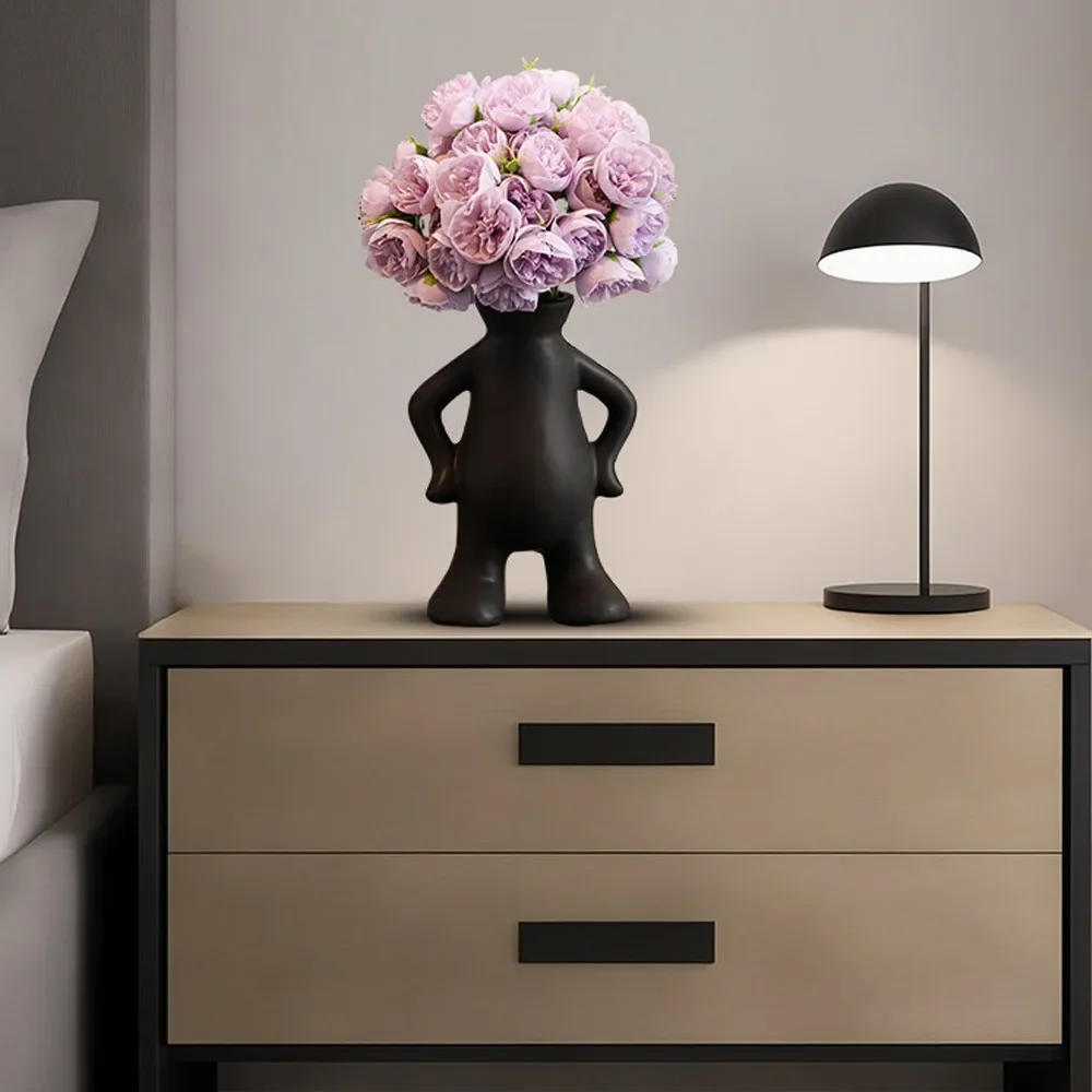 Abstract Humanoid Ceramic Vase Black Cartoon Flowerpot Nordic Home Decoration Ceramic Irregular Vase Flower Arranging Device