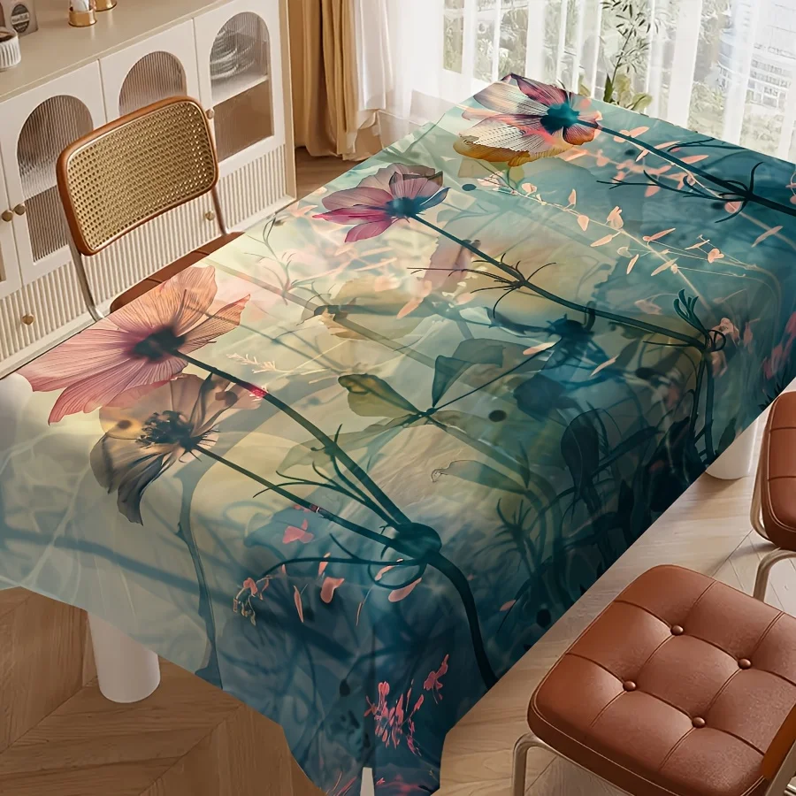 Watercolor Floral Tablecloth Waterproof Spillproof Table Cover for Dining Room Home Decor Kitchen Table Runner