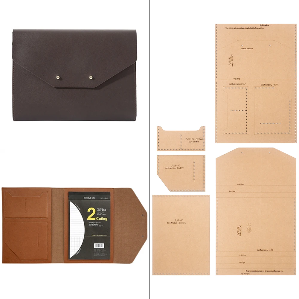 DIY Notebook Kraft Paper Template- Leather Crafts Sewing Stencil for Hand Making Leather Envelope Bags Paper Mold