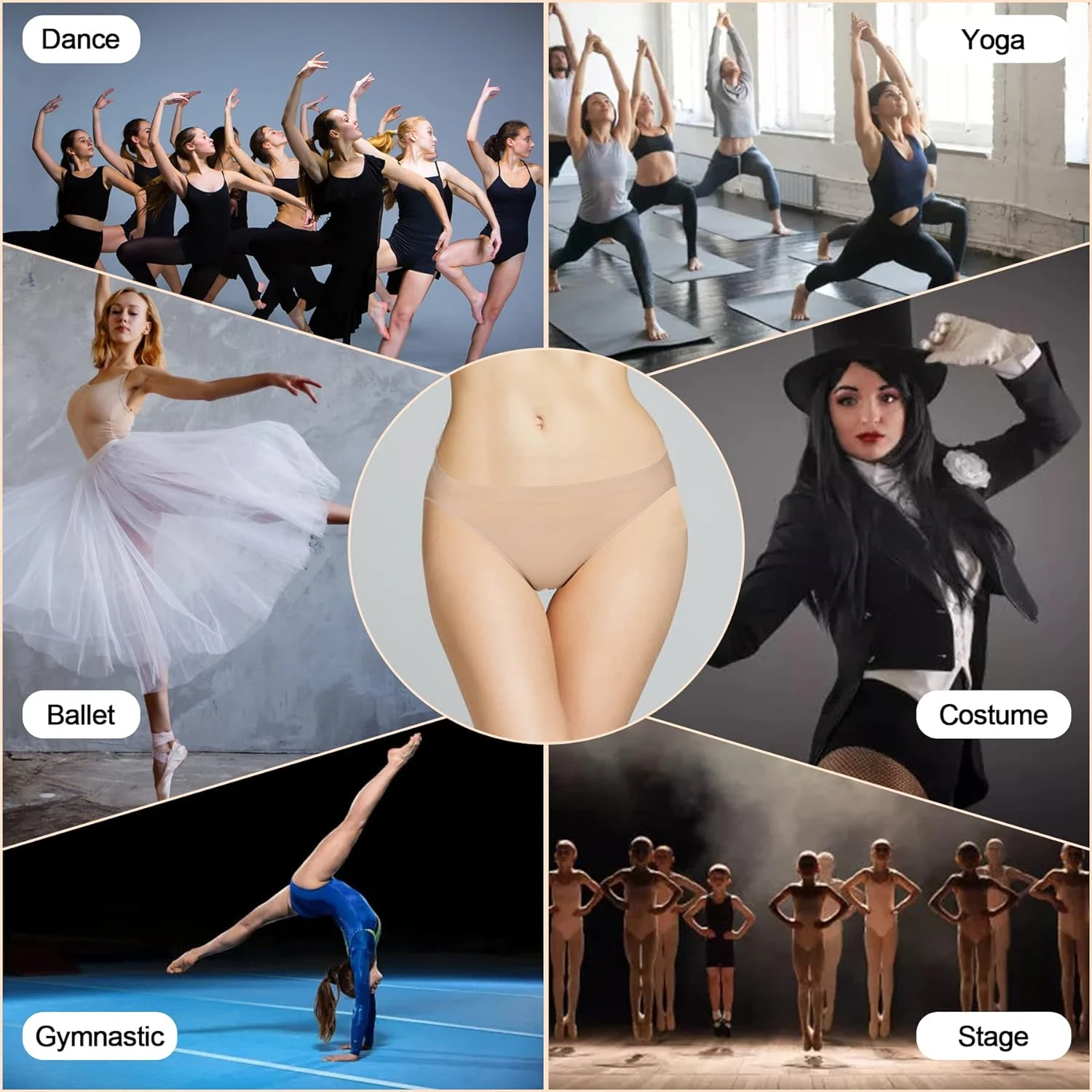 Calzoncillos de ballet clásicos beige, cómodos y flexibles sin costuras de MOLLDAN: ropa interior ideal para mujeres y niñas. Mejorar la comodidad