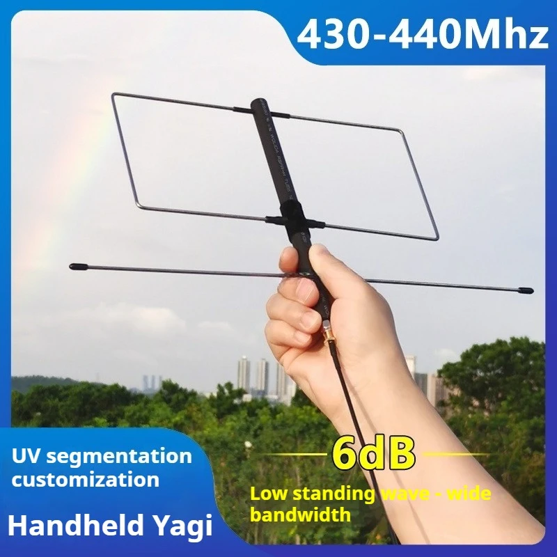Mała ręczna antena Yagi 433 MHz + UV Wysokowydajna zewnętrzna antena do radia SDR, krótkofalarska, kierunkowa, kabel 3m SMA — zdjęcie produktu 4