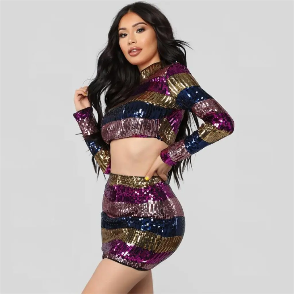 

Sequin High Waist Pants And Top Two-Piece Set Women's Fashion European American Style Wish