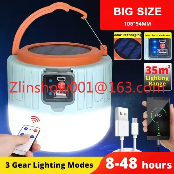 2025 New Outdoor Tent Bulb Hiking Portable Emergency Lantern Solar Lamp Rechargeable Camping Lighting Photography Lighting