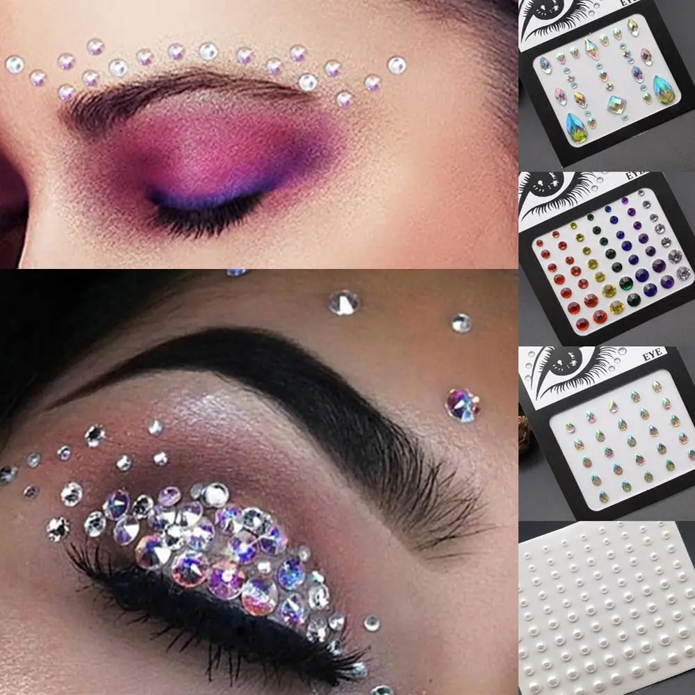 Party Eyes Shadow Crystal Face Body Colored Rhinestone Festival Makeup Decoration Nail Art Charms Temporary Tattoo Sticker