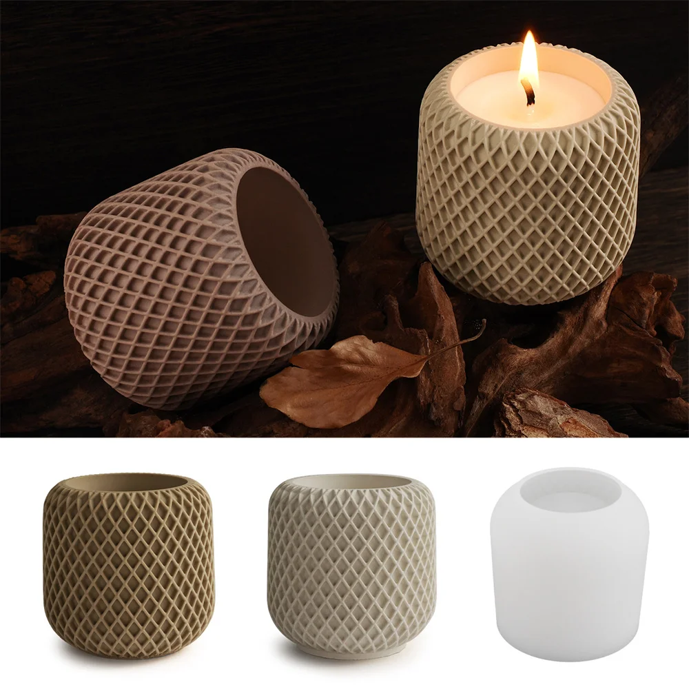 Mesh Irregular Candle Cup Silicone Mold Diy Handmade Diamond Stripes Storage Jar Drop Glue Plaster Cement Molds Home Decor Craft