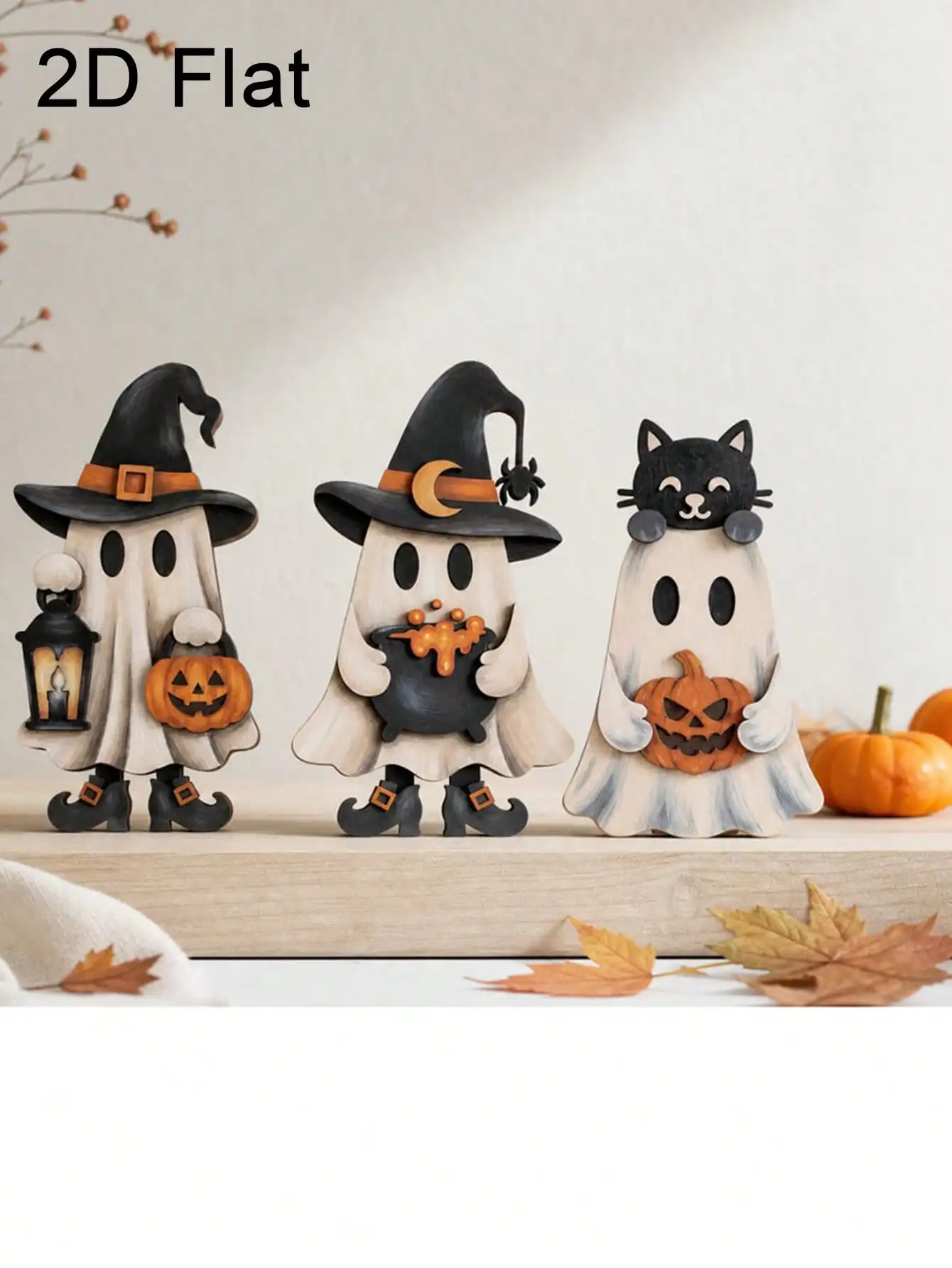 Dekorative Herbst-Ornamente aus Holz, bestehend aus drei Teilen, niedliche Herbst-Regaldekorationen, geeignet für Halloween, Weihnachten, Thanksgiving, als Tischdekoration, für den Schreibtisch im Büro, das Wohnzimmer – Detail 7
