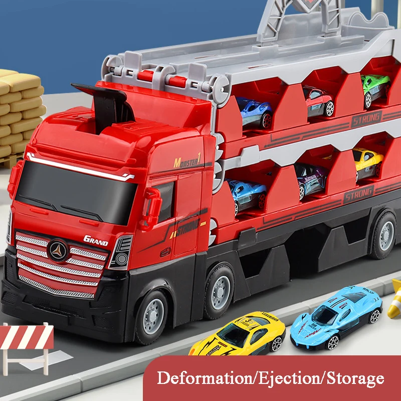 Large Car Transporter Truck Folding Deformation Big Lloy Sports Cars Model Multi-Function Trucks Toy Children's Educational Gift