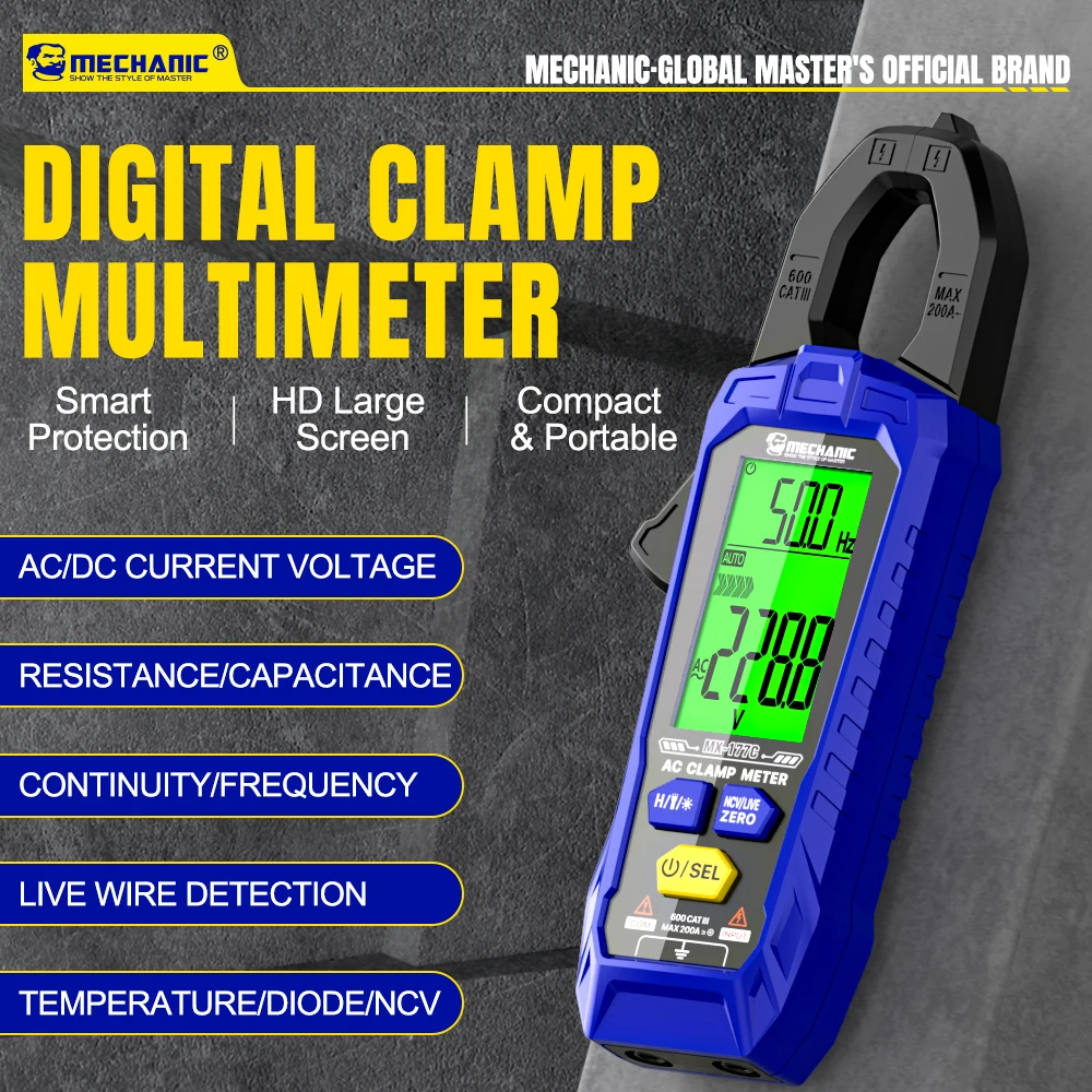 

MECHANIC Clamp Meter Digital Multimeter True RMS AC/DC Current & Voltage, Capacitance, Resistance, Frequency, with NCV Detection