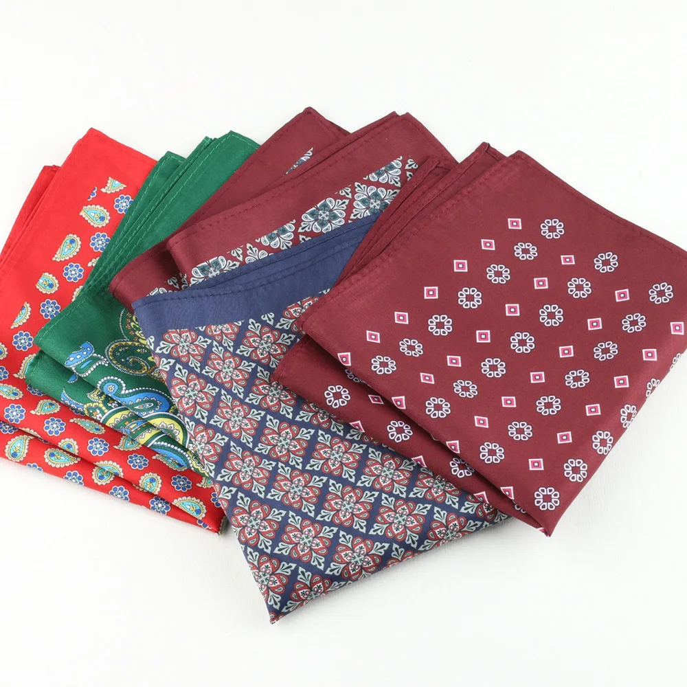 27cm Oversized Pocket Square For Men Suit Shirt Formal Handkerchief Winter Vintage Floral Paisley Printed Silky Hanky Bag Scarf