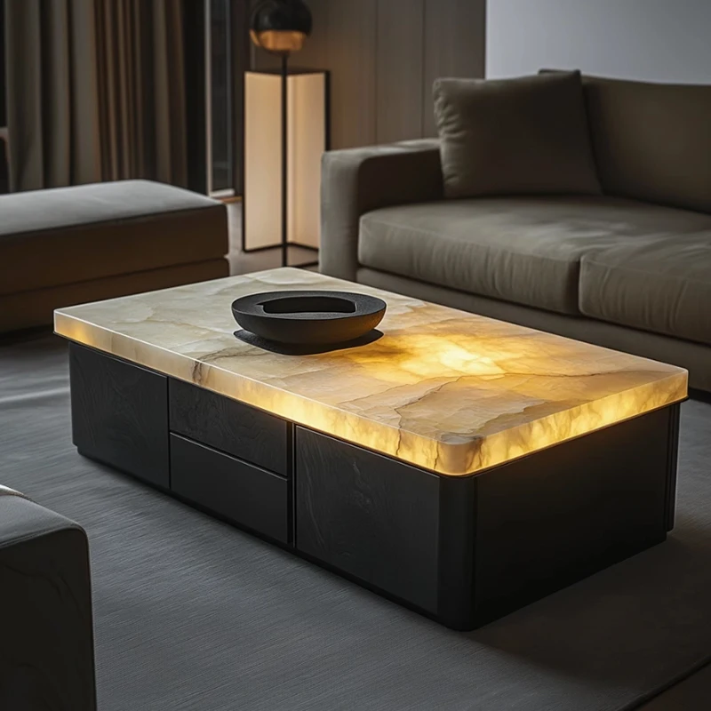 

Marble coffee table with drawers wooden lighting living room furniture