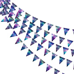 14Ft Twinkle Starry Blue Purple Paper Flag Triangle Banners Decorations for Universe Night Shooting Star Themed Birthday Party