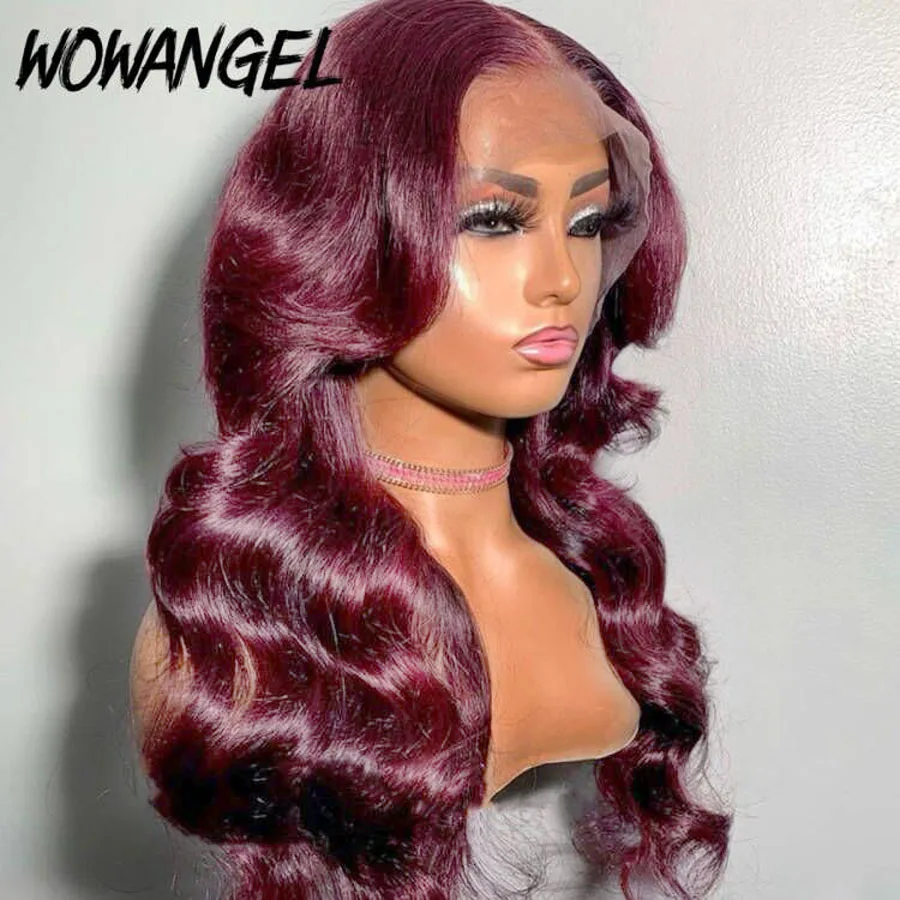 Body Wave 13X6 HD Lace Frontal Wigs 250% 99J Burgundy HD Lace Front Human Hair Wigs Melt All Skins Pre Plucked Red Wig For Woman