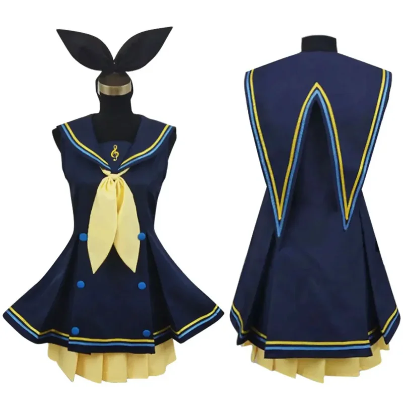 

ss13New Rin Len Хэллоуин униформа косплей полные костюмы комплекты топы + шорты аксессуары женский мужской костюм