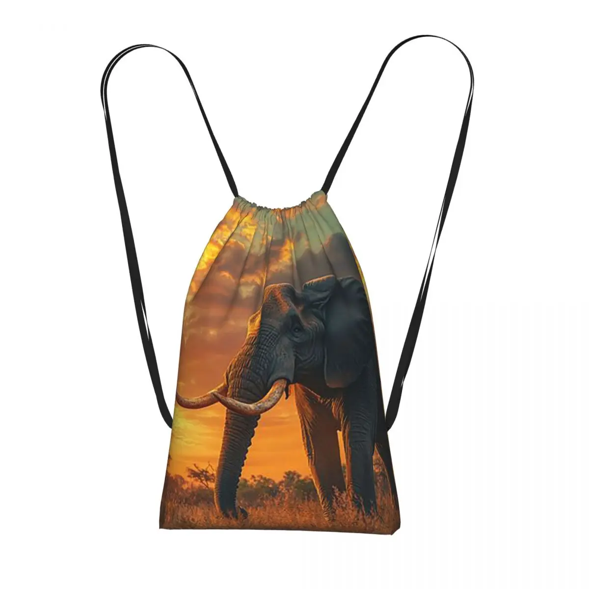 Elephant In The Field Backpacks Casual Drawstring Bundle Pocket Sports Bag Book Bags for Man Woman School
