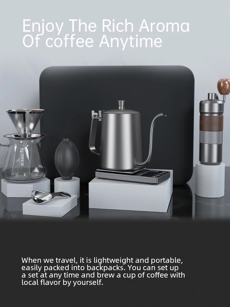 HiBREW verser sur les bouilloires à café moulin à café manuel cafetière ensemble de 8 pièces