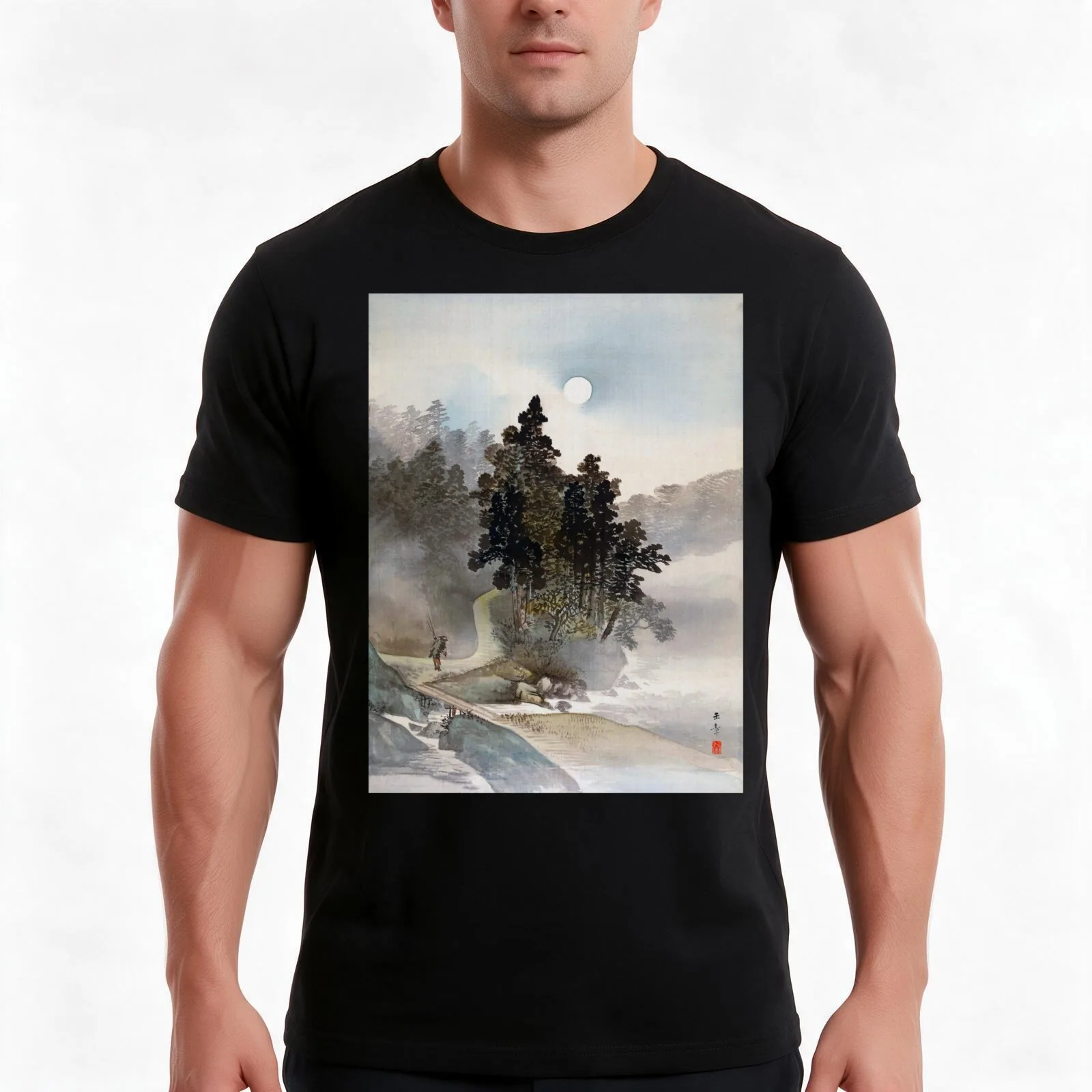 Traveling by Moonlight (Restored Japanese Artwork) T-Shirt Summer Casual Cotton Tee Oversized Streetwear Tops 100% Cotton