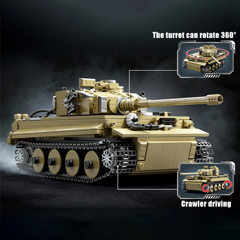 Military 1000Pcs Germany Tiger Heavy Tank Model Building Blocks Technical Leopard II Main Battle Tank Bricks Education Toys Gift