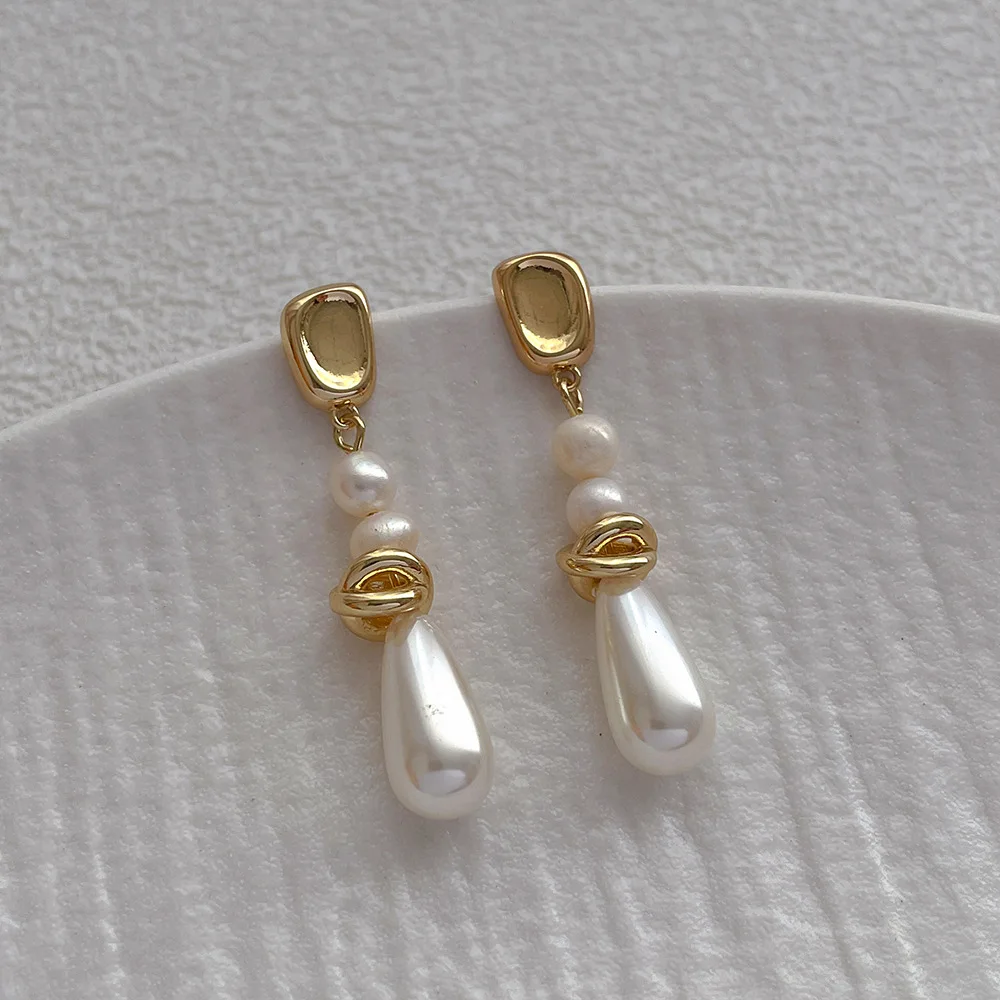 Metal Splice Freshwater Pearl Tassel Earrings for Women Fashion Elegant Wedding Daily Jewelry Pendant Gifts
