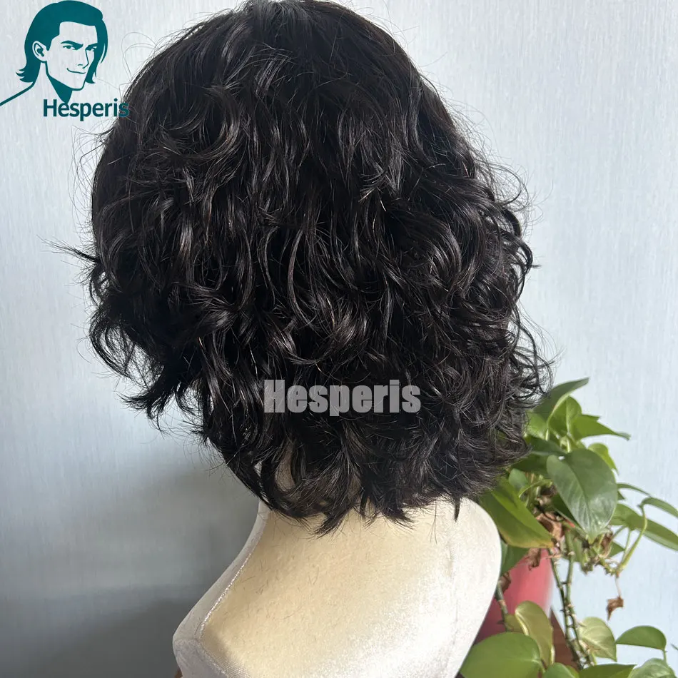 Hesperis لينة موجة الشعر البشري تأثيري الرجال الباروكات ارتداء اليومي موجة 13x6 الدانتيل الجبهة الباروكات للذكور أسود اللون رجل الباروكات الجزء الأوسط