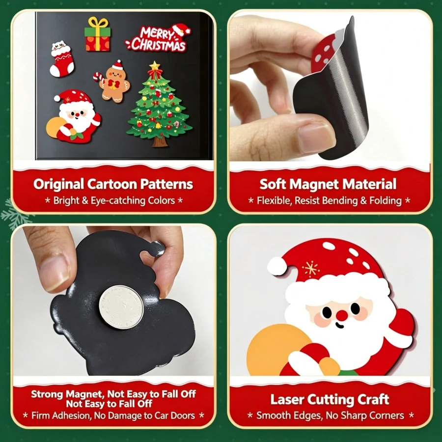 12 Stück/Set Weihnachts-Kühlschrankmagnete Niedlicher Weihnachtsmann Weihnachtsbaum Schneemann Lebkuchenmann Kühlschrankaufkleber Heim-Küchen-Deko Geschenk – Detail 6