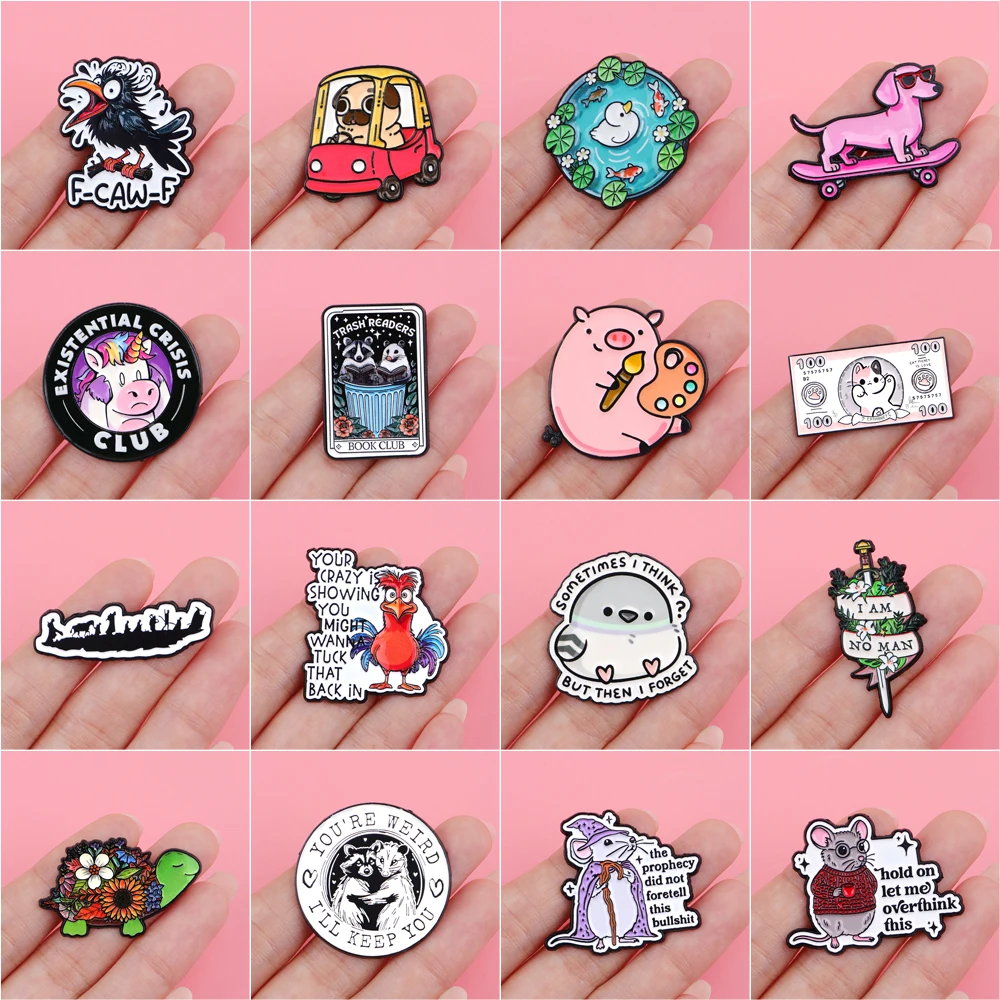 Cartoon Mouse Enamel Pins Cute Pig Brooches Badge Raccoon Quotes Lapel Pin Clothes Accessories Animal Jewelry Birthday Gifts