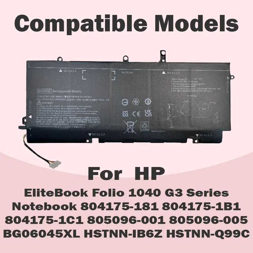 BG06XL 45Wh HSTNN-IB6Z Laptop Battery For HP EliteBook 1040 G3 (P4P90PT) Series 804175-1B1 HSTNN-Q99C  804175-181 804175-1C1