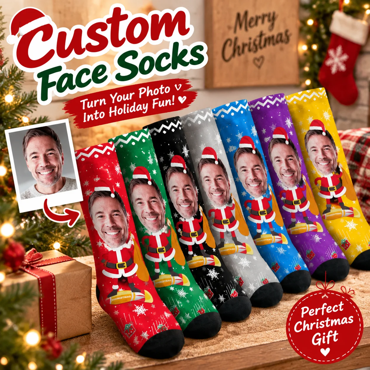 Custom Face Socks Funny Gift for Him Her Friends Custom Picture Socks Unique Gift Idea for Birthday or Christmas