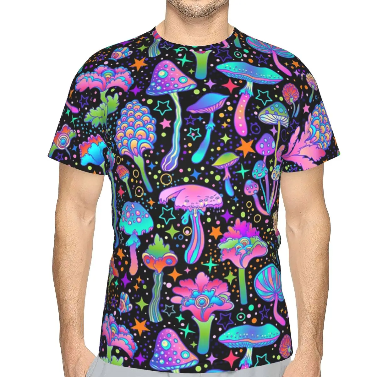 100% Cotton Psychedelic Magic Mushrooms Print Lava T-Shirt Men's Funny T Shirt Men Round Neck Summer Shirts Tops