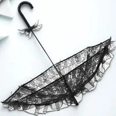 

1pc Vintage Black Lace Umbrella for Wedding Bride Bridal Tea Party Photo Prop Portable Elegant Decoration