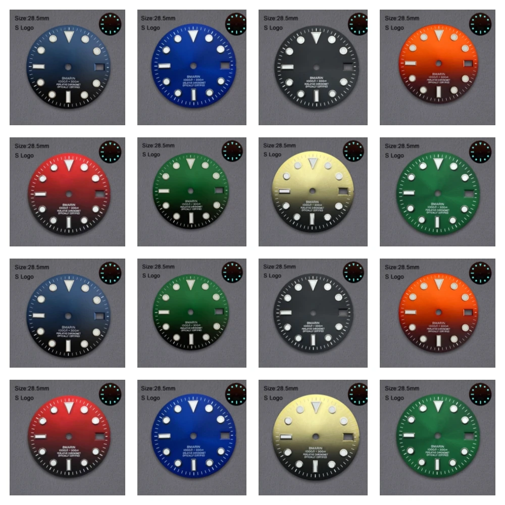 28.5mm S Logo SUB Gradient Dial Fit NH35/NH36/4R/7S Movement High Quality Ice Blue Luminous Watch Modification Accessories