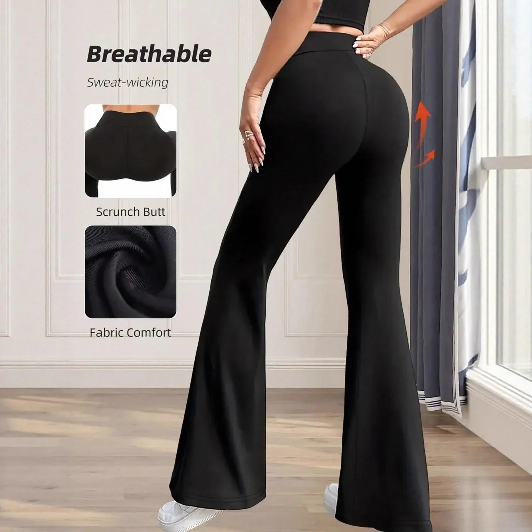Women's Super Soft High Elasticity Yoga Pants Versatile Commute Casual Stretchy Flare Pants High Waisted Fleece Flare Leggings
