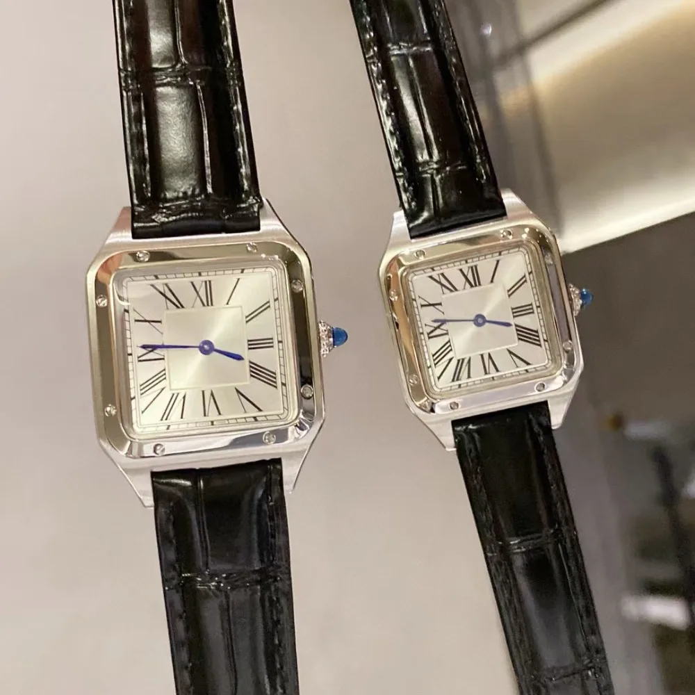 

2pcs Beautiful Women's Square Waterproof Watch, A Pair of Simple Retro Waterproof Business Belt Quartz Watches