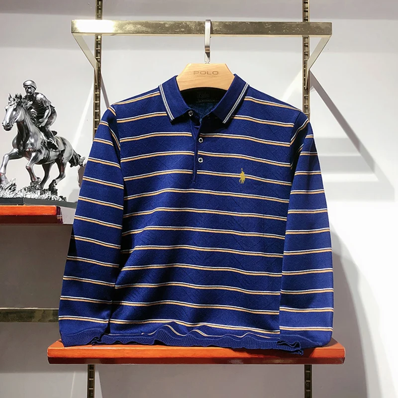 

Paul Men's Striped Long Sve Knitted Sweater Fce Lined Base Layer irt Faionable Urban Sle Polyester Cotton Wool Blend