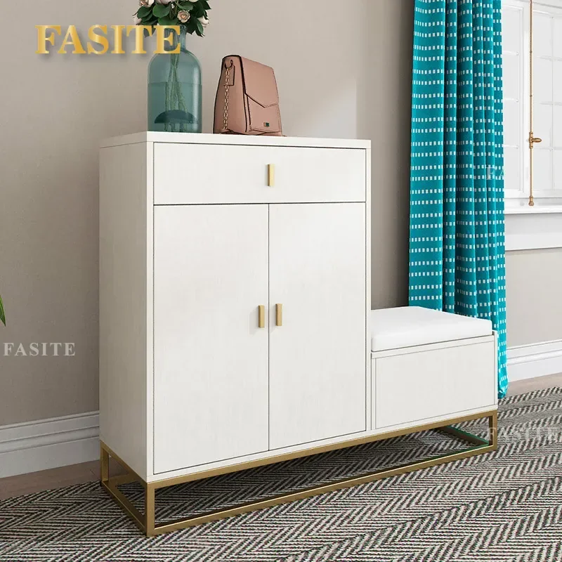 For Modern Simple Solid Wood Shoe Cabinet Entryway Storage Locker with Integrated Shoe Changing Stool Bench Durable