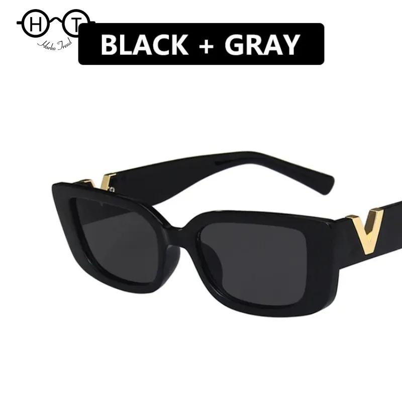 Occhiali da sole rettangolari retrò da donna Designer di marca occhiali da sole Vintage con montatura piccola da donna Classic Black Square Oculos De Sol