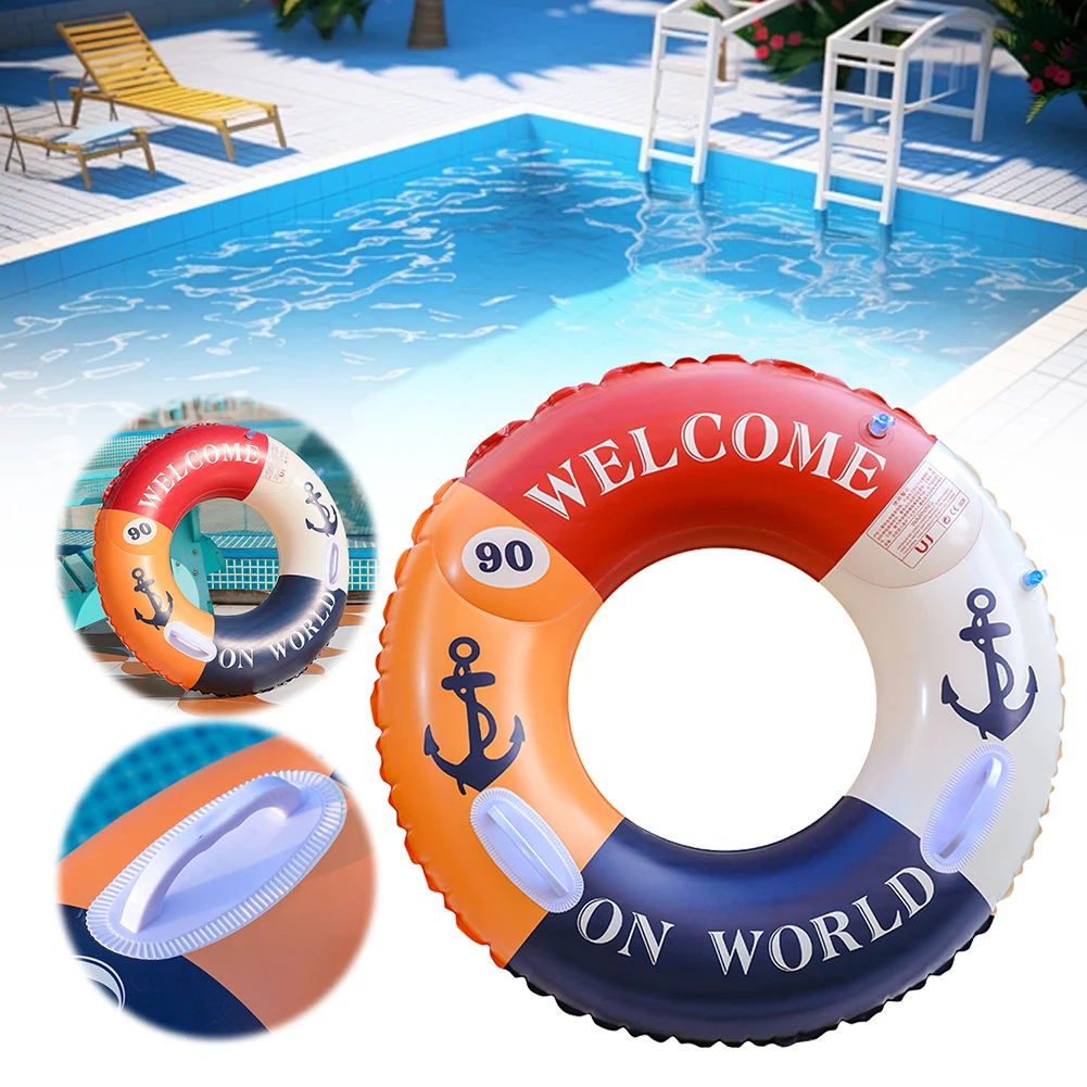 Anello da nuoto gonfiabile piscina in PVC galleggia anello da nuoto circolare con manico anello da nuoto per bambini con materasso per piscina con tubo per giochi d'acqua