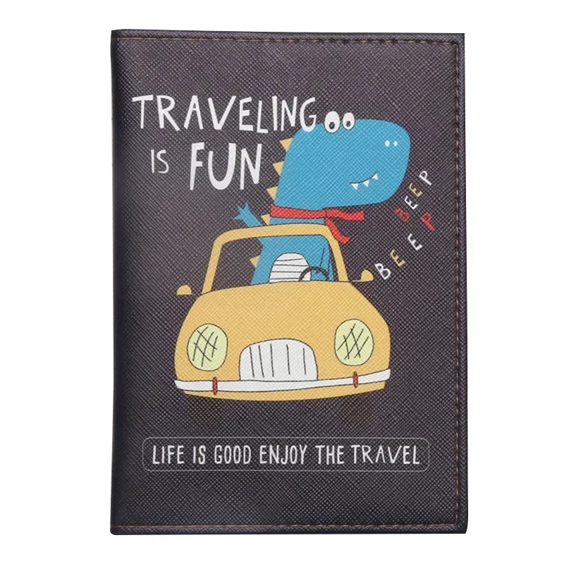 Couverture de passeport en cuir PU imprimé dinosaure de dessin animé pour enfants, porte-passeport étanche, porte-carte d'identité, accessoires de voyage