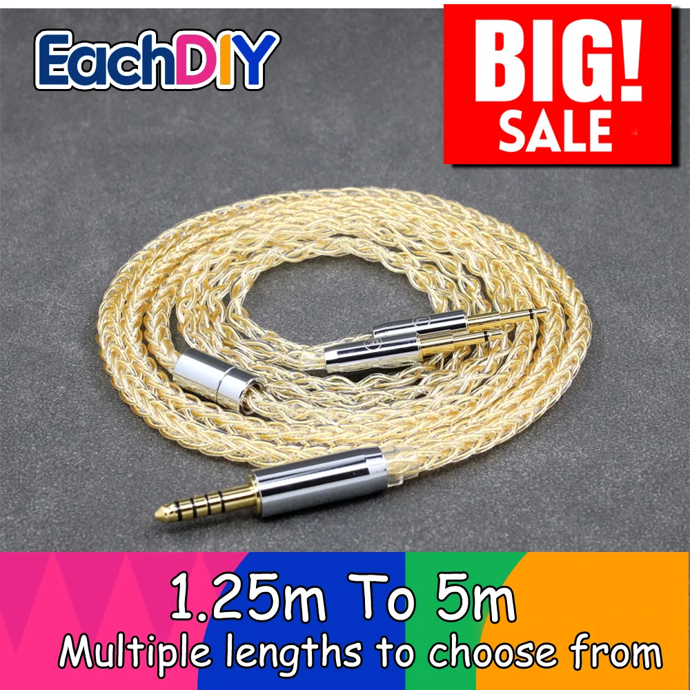 8 Core 99% 7n Pure Silver 24k Gold Plated Earphone Cable For Abyss Diana Acoustic Research AR-H1 Advanced Alpha GT-R Ze LN008427