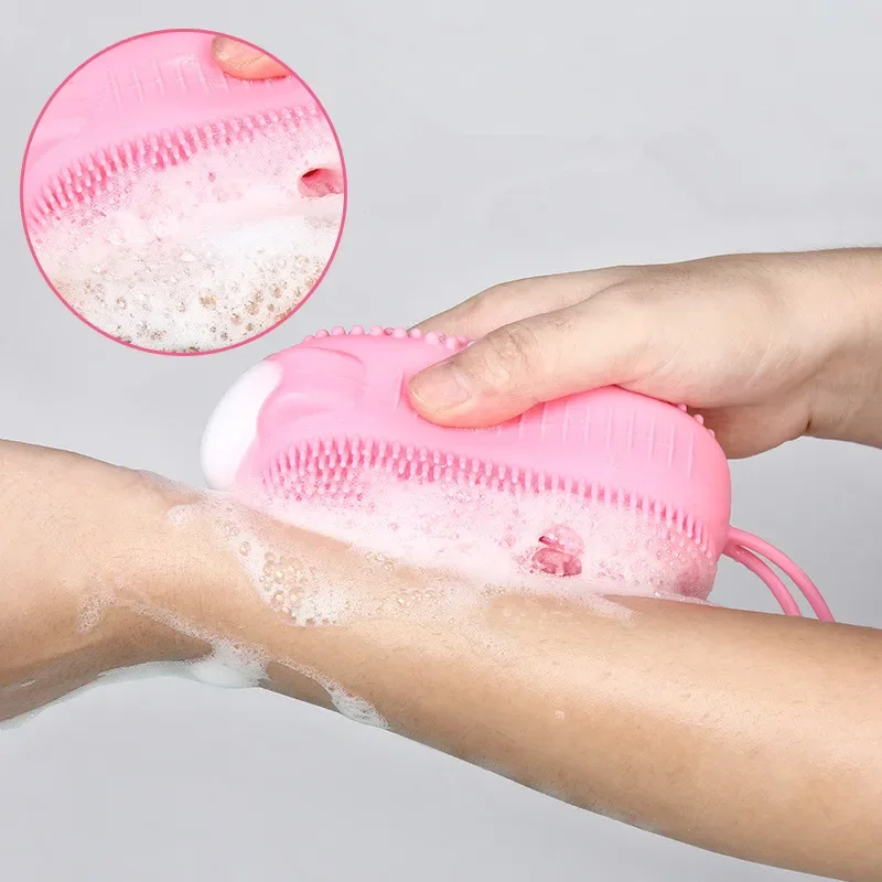 Double-sided Soft Silicone Bath Brushes Massage Scrub Gloves Body Brush for Cellulite Multi Function Baby Bathing Tools