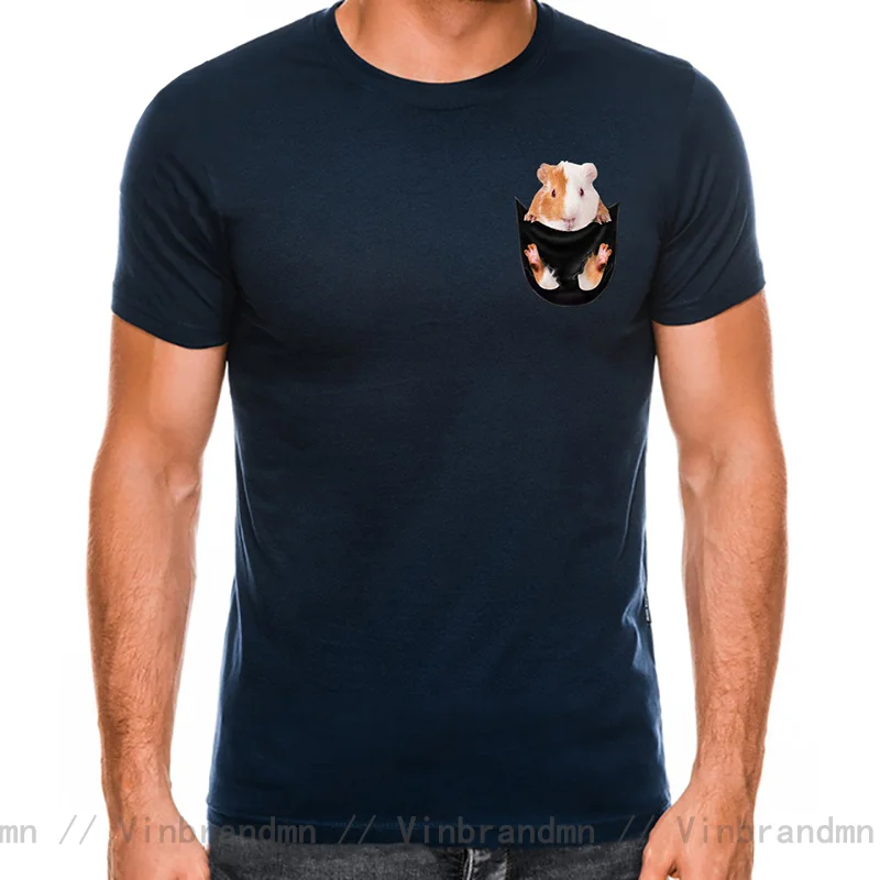 Funny Guinea Pig In Pocket T Shirt for Men Pre-shrunk Cotton Tee Tops Pet Owners Tshirts Short-Sleeve Casual T-shirt Merch Tops