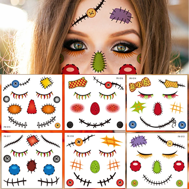 Halloween Day of the Dead Facial Makeup Stickers Temporary Face Tattoo Decals for Men And Women Dress up Party Tattoos