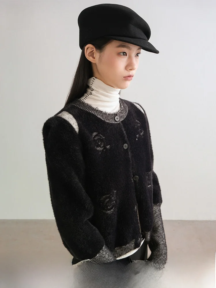 

Вязаный свитер с оригинальным узором, женский кардиган из трикотажа, теплый зимний повседневный, из смеси полиэстера, акрила, модала и нейлона