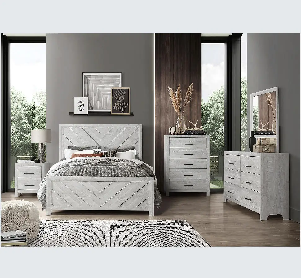 ！@Queen 5PC Convertible Adjustable Height Antique Style Storage Bedroom Set Made with Wood in Natural for Hotel Apartment