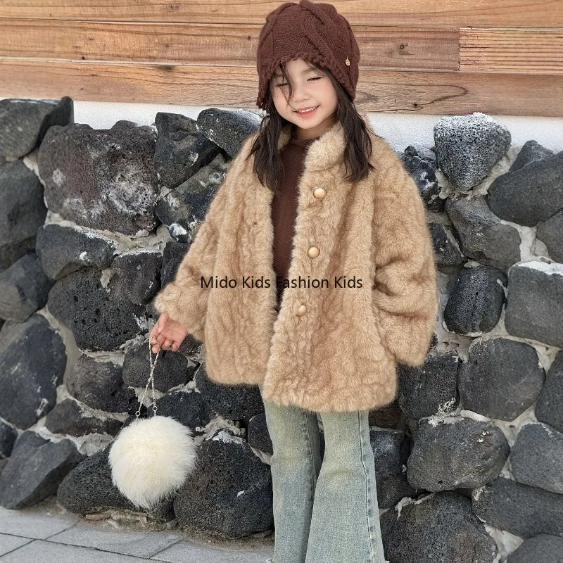 Girls' Winter Quilted  Children's  Fashionable Padded Jacket Baby's Thickened Warm Fur-Lined Coat Boys' Plush Fleece Jacket