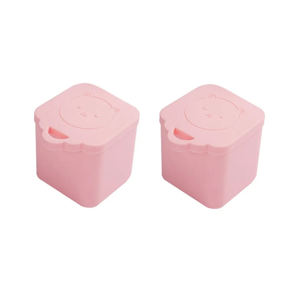 

2pcs Portable Silicone Sauce Box Reusable Non-stick Salad Dressing Container Bunny/bear Pattern Square Dips Container School