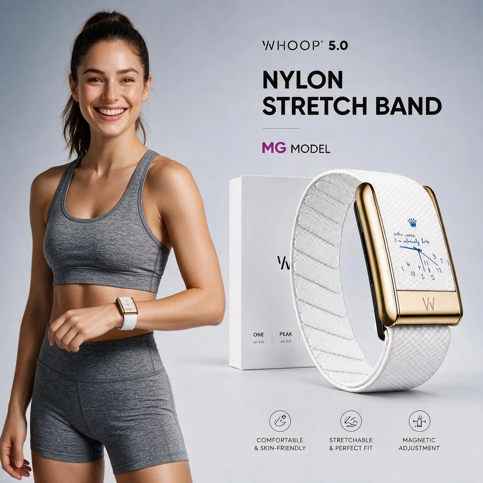 Crown Clock Printed Nylon Woven Replacement Band Compatible with WHOOP 5.0 MG Special Style Wristband Fashion Sport Casual Strap