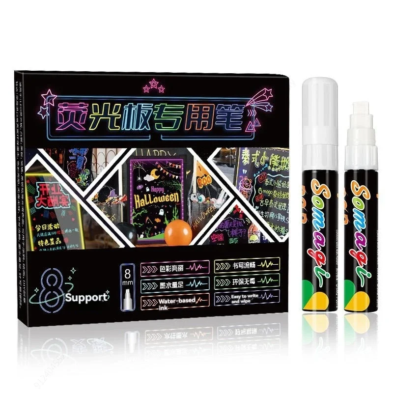 White Liquid Erasable Chalk Markers Pens - 8 Colors Washable & Wet Erase Neon Art Makers for Blackboard Chalkboard Glass Window