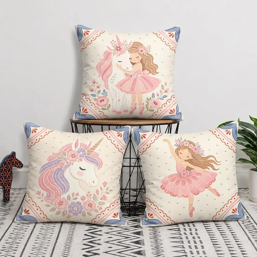 Pink Ballerina Unicorn Butterfly Girl Cushion Cover Soft Short Plush Pillow Cover Smooth Cozy Texture Cushion Case Home Decor